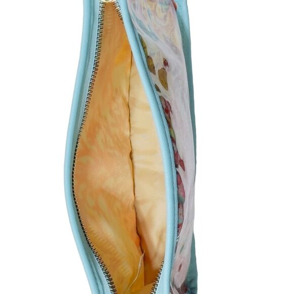 Women's Clear Vinyl Coral Reef / Floral Print Zippered Pouches Black Wrist Strap - Picture 5 of 11